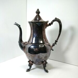 Art Deco Sheridan Silver on Copper Teapot Vtg Footed 12" Tall Coffee Tea‎